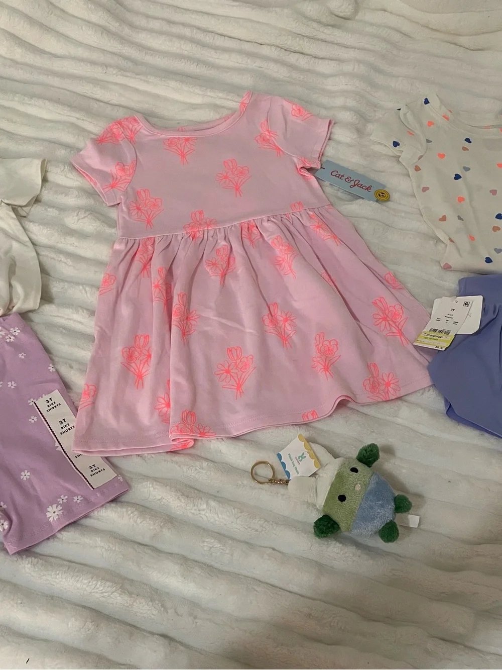 Pink Baby Dress and two t-shirt and two shorts for baby girls 3T is bundled